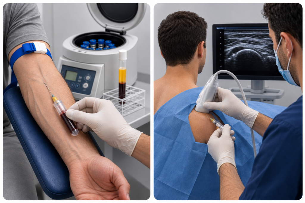 o PRP é feito com coleta do sangue e aplicado com ultrassom
